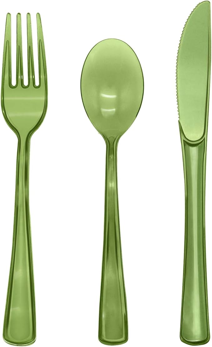 150 Pcs Sage Green Plastic Silverware, Disposable Plastic Utensils Heavy Duty, Green Silverware Sets Includes 50 Forks 50 Knives 50 Spoons for Birthday, Baby Shower, Picnic