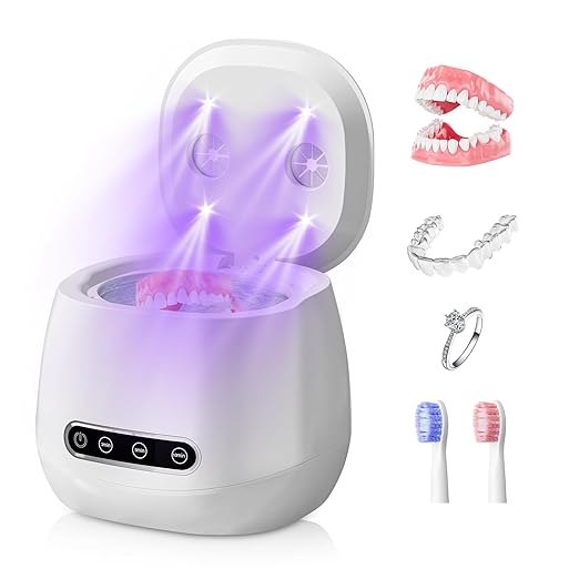 Upgraded 2026 Ultrasonic Retainer Cleaner Machine, 45kHz Ultrasonic Denture Cleaner with 3 Timing Modes with Digital Display, Suitable for Dentures, Night Guards, Aligners, Brushes & Jewelry