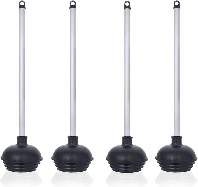 NEIKO 60190A Toilet Plungers, 4 Pack, Patented All-Angle Design, Heavy Duty, Aluminum Handle, Residential, Commercial, and Industrial Building Sanitation Use