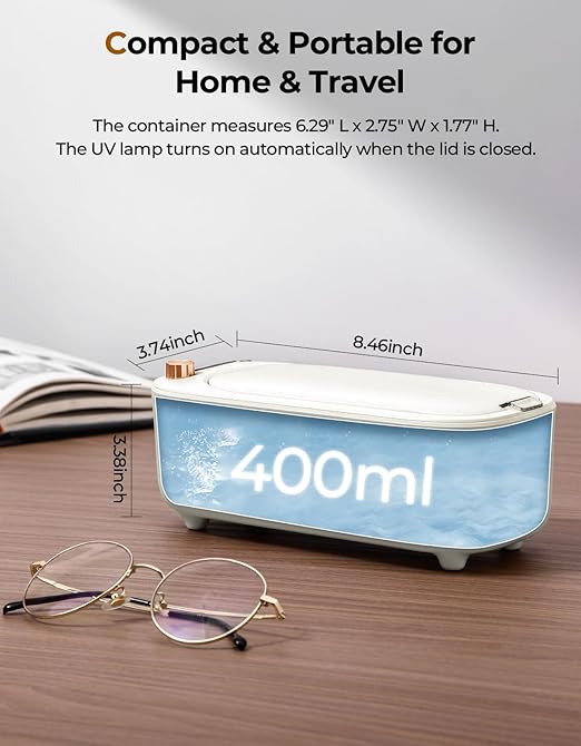 400ml Ultrasonic Cleaner Machine for Jewelry, Professional Electric Mini Cleaning Device with UV Light & 4 Modes for Glasses, Ring, Denture, Invisalign & Makeup Brush - Ivory
