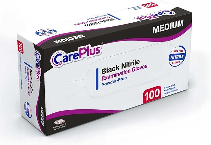 CARE PLUS Nitrile Gloves for Medical Use - Powder & Latex-Free - Black/Blue - S, M, L, XL - 100, 200, 1000