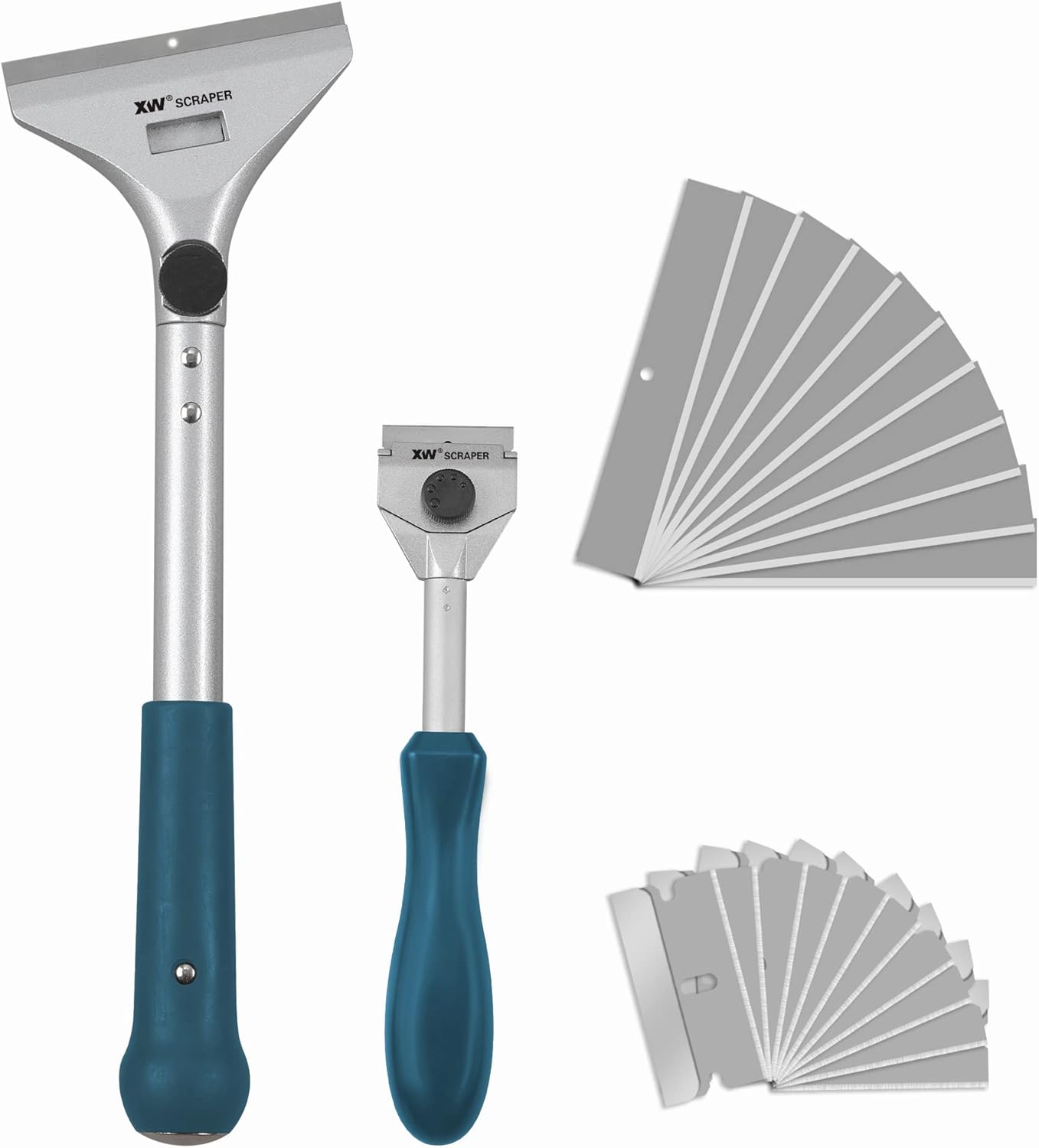 XW Razor Blade Paint Scraper Set, Heavy Duty Putty Knife with Quick Blade Change, Extra 20 PCS Blades Included, 2-Pack