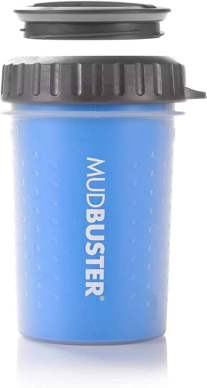 Dexas Lidded MudBuster Medium Dog Paw Cleaner, Pro Blue, Fits 1.5"-2.5" Wide Paws, Gentle Silicone Bristles for Quick, Easy Cleaning