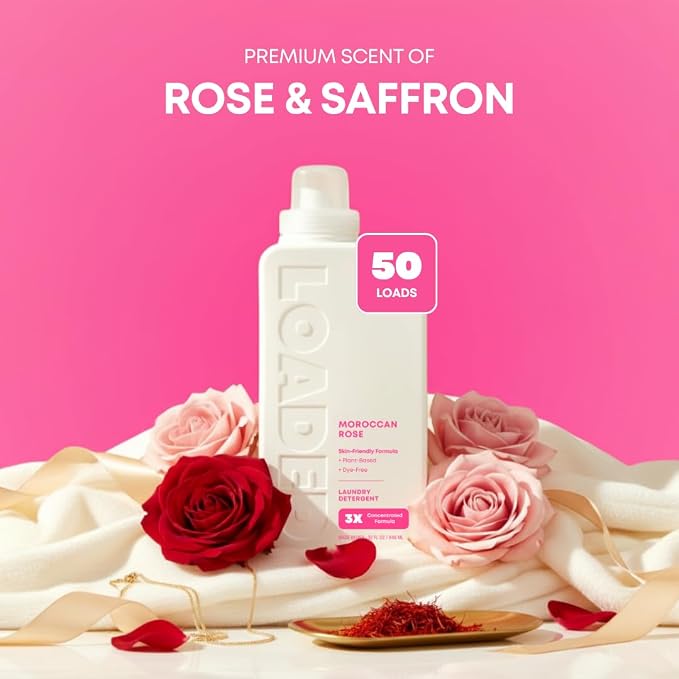 Loaded Laundry Detergent, Luxury Cologne Scented | 50 Loads | Rose Petals & Peony | Skin-Friendly & Plant-Based | Made in USA | 32 oz