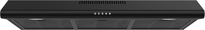 FIREGAS 36 Inch Black Under Cabinet Range Hood, 300 CFM Ducted/Ductless Convertible Kitchen Hood with 3-Speed Stove Vent Fan, LED Lights, Aluminum Filters & Charcoal Filters