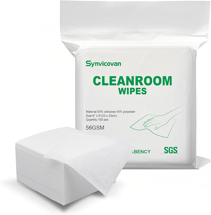 Cleanroom Wipes 9"x9" (150 Pcs, Cellulose/Polyester Blend, Grade B, 56GSM) Lint Free Wipes for Laboratory, Electronics, Pharmaceutical,Printing,Automotives and Semiconductor Industries