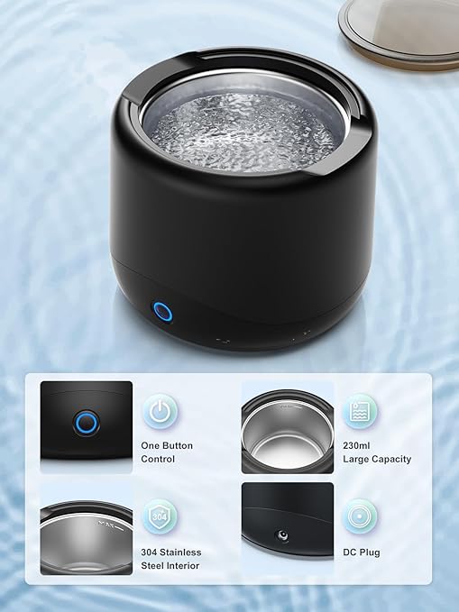 Ultrasonic Retainer Cleaner, 45kHz Retainer Cleaner Machine for Dentures, Mouth Guards, Aligners, Braces, Toothbrush Heads & Jewelry, 230ML Dental Cleaning Pod with 3 Modes & Digital Timer