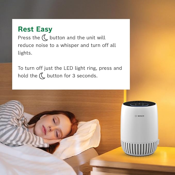 BOSCH Air Purifier for Home, Small Spaces (Covers,500-sq ft), 2-in-1 Filter for Pollen, Smoke, Dust, Dander, Outdoor Pollution, Odors, Air 1000, White
