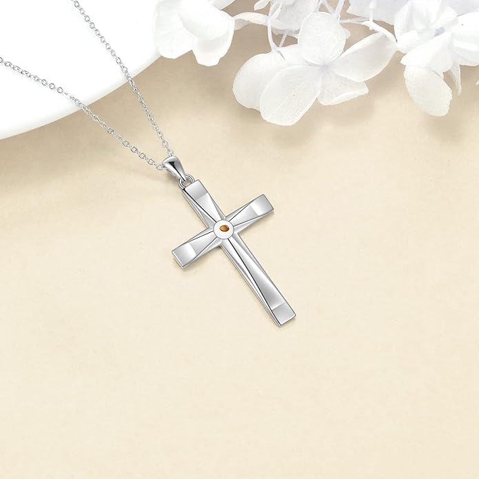 ONEFINITY Religious Cross Pendant Necklace Sterling Silver Origami Cross Pendant Gifts for Women Men Jewelry