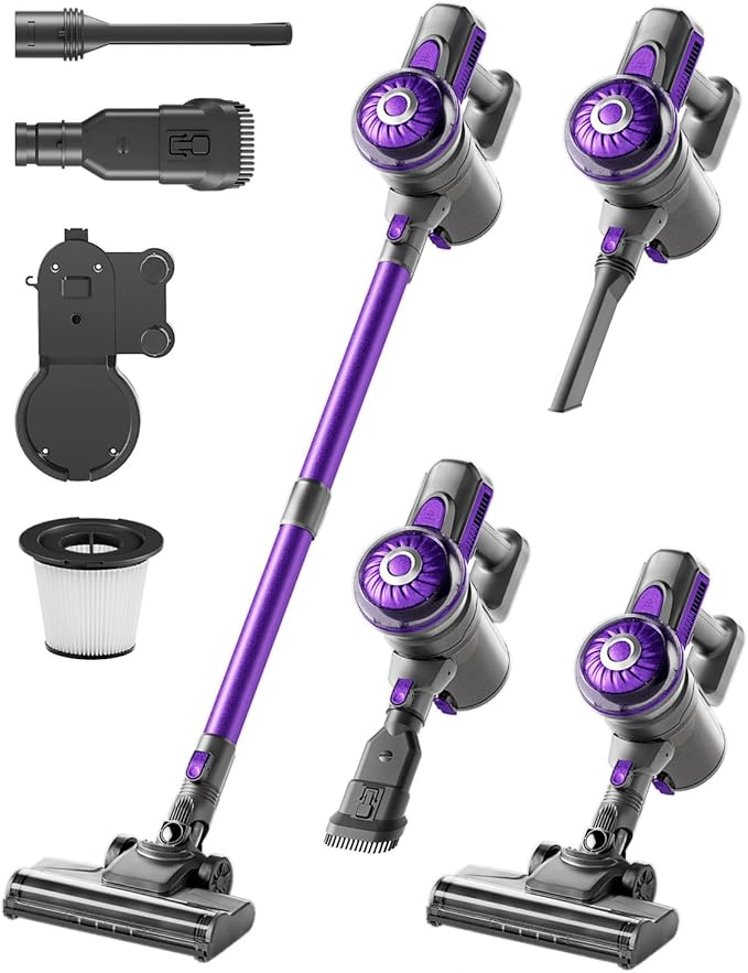 FUNCCUBE Cordless Vacuum Cleaner, Stick Vac Cleaners for Home with Tangle-Resistant,Up to 50 Minutes,Powerful Suction,Rechargeable,Lightweight,Handheld, Versatile for Carpet, Hard Floor, Pet Hair, S2