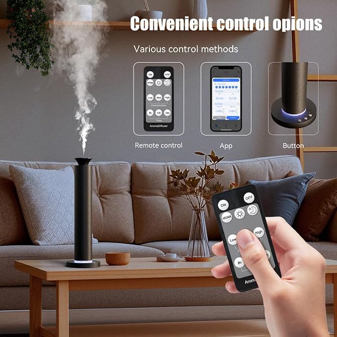 Waterless Scent Diffuser Machine with 4 Lights and Breathing Lights Modes Max Coverage 2500 sq.ft. Essential Oil Diffusers Fragrance Large Room Rechargeable App Remote Control Light Orange