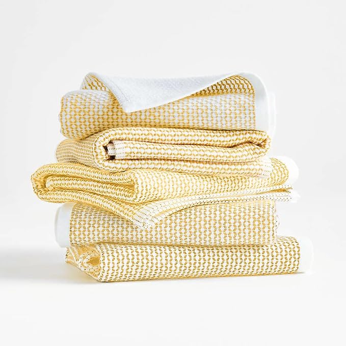 Realm 17" x 27" 100% Cotton Kitchen Towel (4 Pack) | Dobby Textured Ochri Yellow | Soft, Plush & Absorbent with Solid White Backing