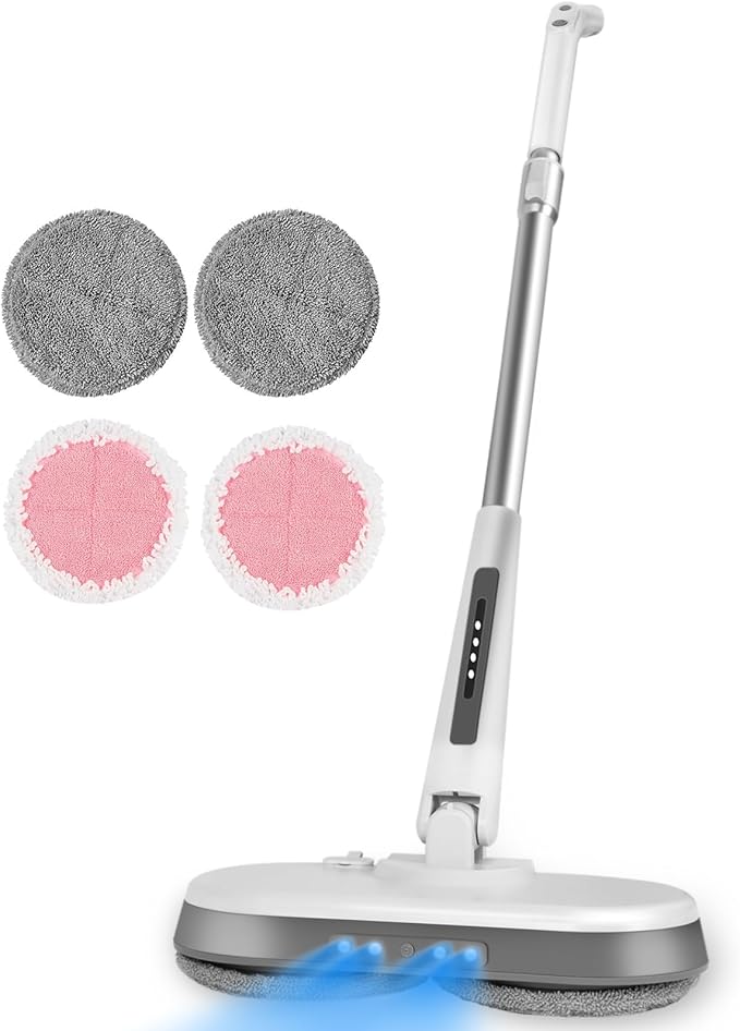 Cordless Electric Mop, Electric Spin Mop with LED Headlight and Water Spray,60 Mins Spin Power Scrubber Mops for Floor Cleaning,2000mAh Battery,350ml Water Tank,Standing Storage,Light Weight