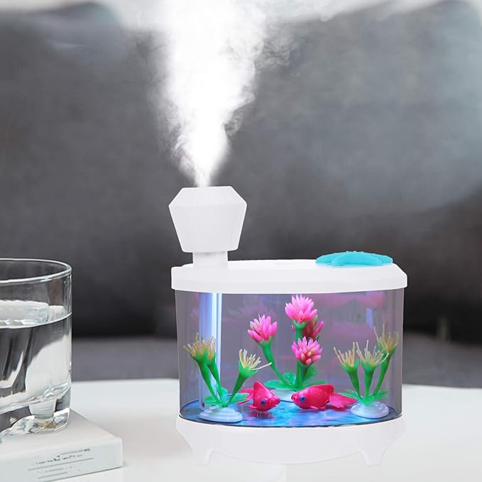 Healifty USB Humidifier Creative Fish Tank Plant Essential Oil Diffuser Household Mini Air Humidifier Night Light for Gifts Home Office Decor