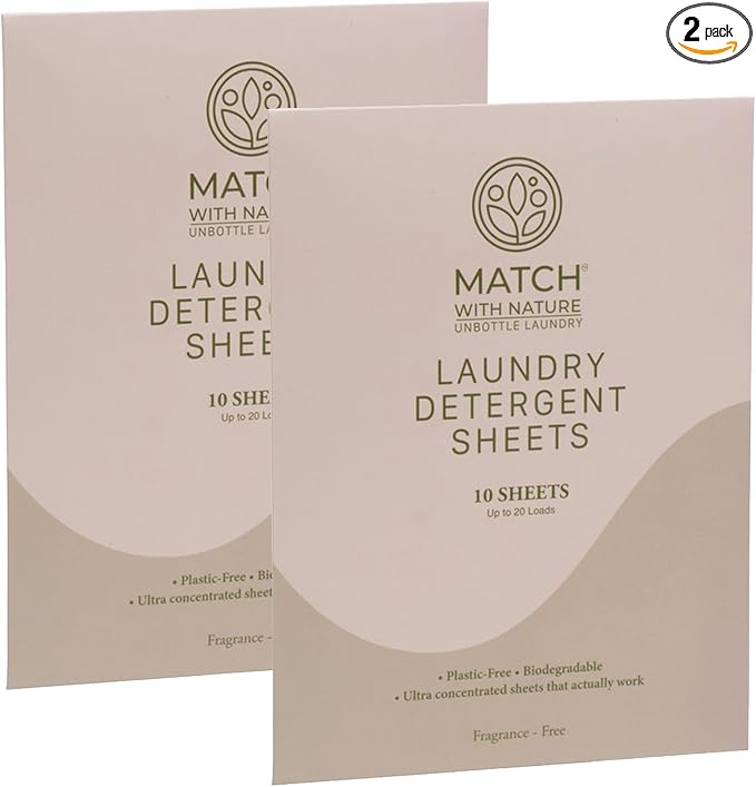 Travel Laundry Detergent Sheets – 2-Pack, 10 Pre-Measured Loads, Dissolves Completely – Plastic-Free, Biodegradable Formula – Machine-Ready, TSA Carry-On Friendly – Fragrance-Free