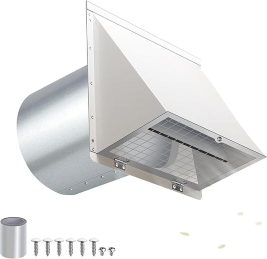 4Inch Dryer Vent Cover Outside,4"Dryer Vent Cover Outdoor,Exterior Vent Cover Dryer Wall Vent Exhaust Vent Dryer Vent Hood Cover Cap,Hooded Wall Vent with Screen&Damper for Dryer Duct HVAC Exhaust Fan