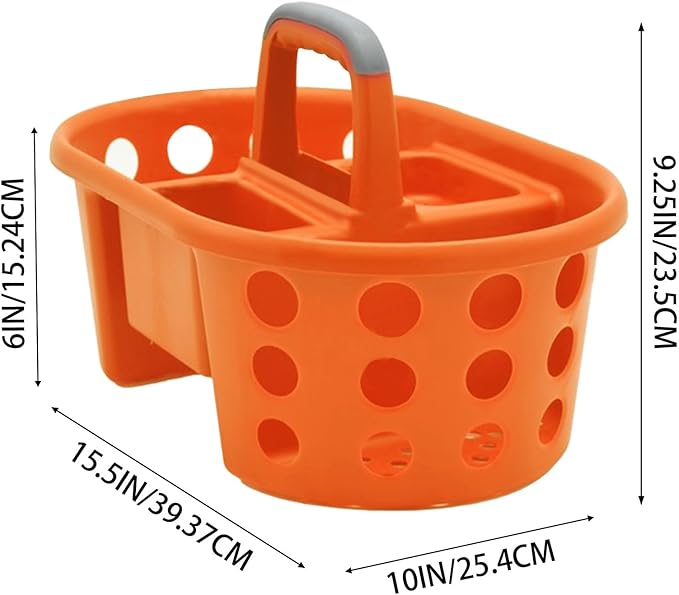 SIMPLYKLEEN Large Shower Caddy Portable 2PC - Made in USA Plastic Jumbo Size Dorm Storage Candy Tote with Handle Shower Organizer for Bathroom, Pantry, Kitchen, College Dorm, Orange