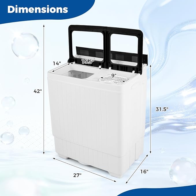 Giantex Portable Washing Machine, 26LBS Twin Tub Mini Compact Laundry Washer Spinner Combo with Drain Pump, 18Lbs Washer and 8Lbs Spinner for Apartments, RVs, Dorms, Black+White