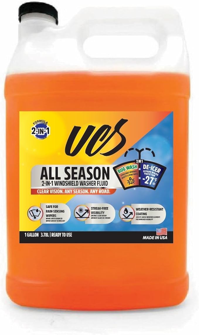 UCS Windshield Washer Fluid All Season -27°F, Freeze Protection, Water Repellent & Bug Remover, Streak-Free, 1 Gallon (128 fl oz)