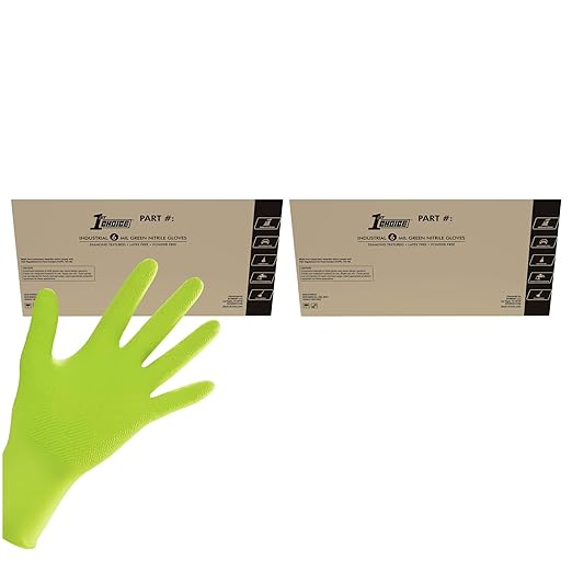 1st Choice 6 mil Green Gloves, Disposable, Latex Free, Raised Diamond Grip, Mechanic Glove for Men, XL, 2 Cases of 1000