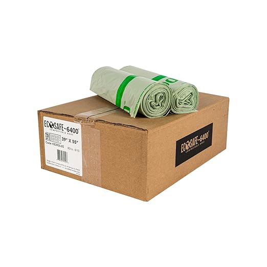 EcoSafe-6400 HB3955-85 Certified Compostable Bag - 39x55” Green Bags for 48 Gallon Bin - Extra Strong Leak, Puncture and Tear Resistant Food Scraps Bin Liners, Pack of 80