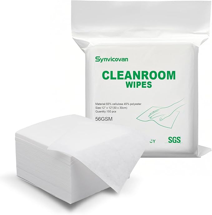 Cleanroom Wipes 12" x 12" Lint Free Wipes for Laboratory, Electronics, Pharmaceutical, Printing, Automotives and Semiconductor Industries (56GSM, 150 Pcs)
