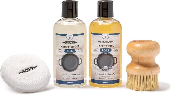 CLARK'S Cast Iron Care Kit and Large Applicator Maintain All Cast Iron and Carbon Cookware