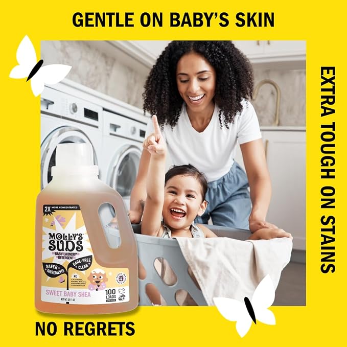 Molly's Suds Baby Liquid Laundry Detergent | Removes Formula, Poop & Spit-Up Stains | Extra Gentle for Infants, Babies, Toddlers (Sweet Baby Shea, 100 Loads)
