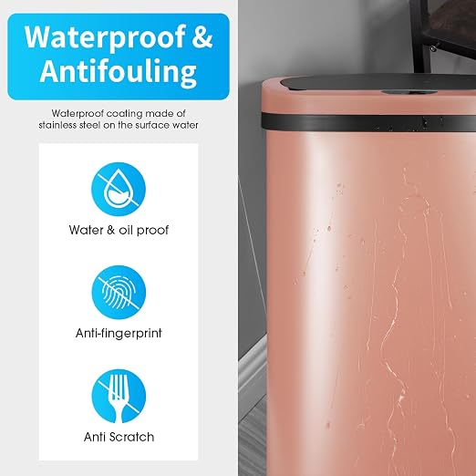 BestOffice Trash Can Broken-Resistant Plastic Touch Free High-Capacity Garbage Can with Lid for Bedroom Bathroom Home Office 49 Liter 13 Gallon Trash Can Automatic Kitchen Trash Can