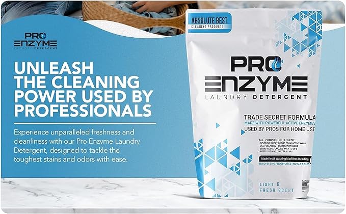 Pro-Enzyme Laundry Detergent Powder, Non-Irritating Professional Strength Natural Active Enzymes - Powerful Sweat, Odor & Stain Remover for Activewear, Clothing, Bedding, Use in All Machines, 96 Loads