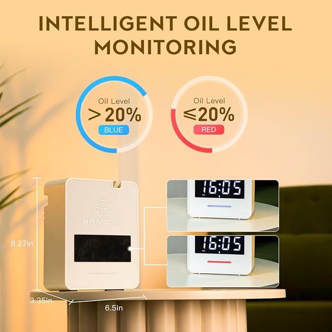 Smart HVAC Scent Machine, Covers 3000 Sq.Ft, Oil Level Monitoring | 300ML Waterless Essential Oil Diffuser, Cold Air Tech, Built-in Clock, for Home, Hotel, Office, Shopping Mall