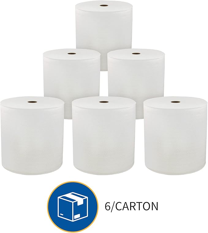 Genuine Joe Hardwound Roll Towels, White, 7" x 850', 6 Count