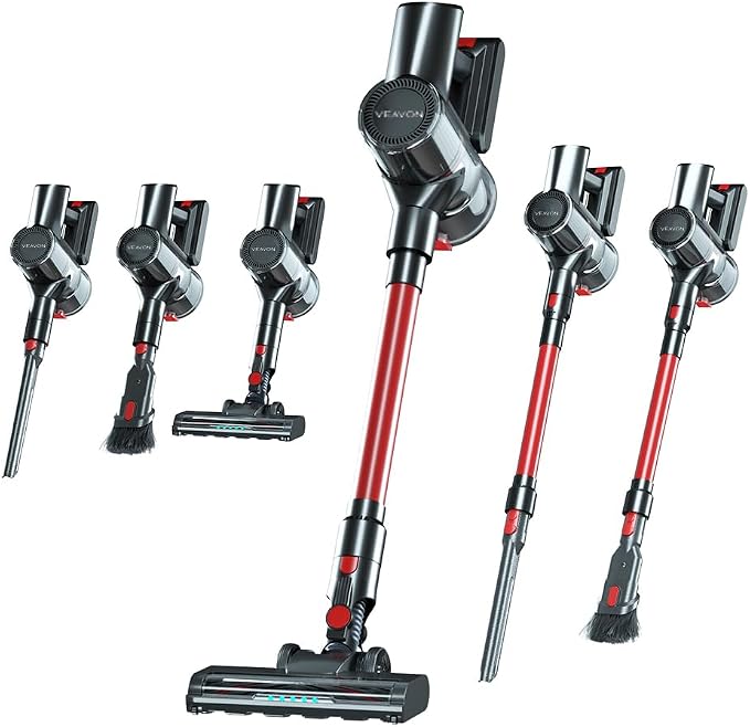 Cordless Vacuum Cleaner, Home Lightweight Cleaner with LED Display, 3 Modes 6 in 1 Stick Vacuum House Rechargeable of 45Min Detachable Battery Self-Standing Cleaner Floor Carpet Pet Hair