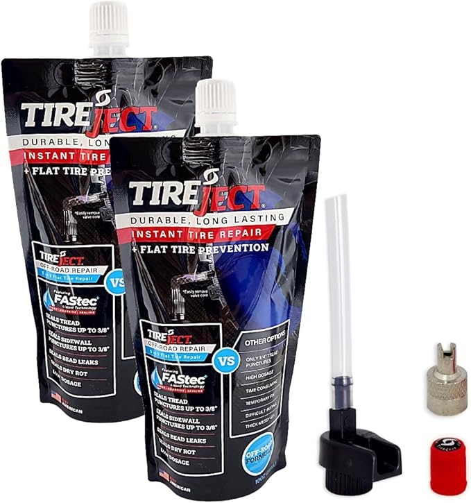TireJect Off-Road Instant Tire Repair Tire Sealant Kit - Permanent Seal - Tread & Sidewall Punctures - Bead Leaks - Slow Leaks - Dry Rot - Fix and Prevent Flat Tires (20oz)