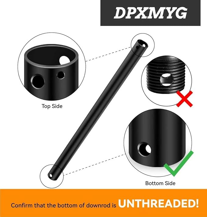 60 inch Ceiling Fan Downrod, 5 FT Black Downrod for Ceiling Fan, 1 inch Outside Diameter, Boom Suitable for a Wide Range of Fans (Black, Not Threaded)