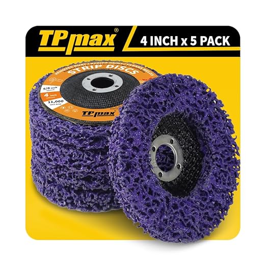 TPmax 4 inch Stripping Discs Rust Remover Discs Remove Paint and Oxidation 5/8 inch Arbor Clean Discs Poly Strip Disc Angle Grinding Wheel - 5 Pack(Purple)