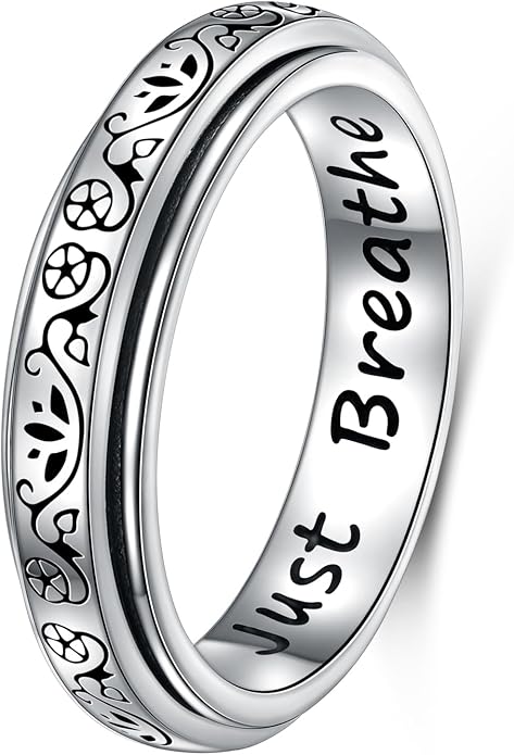 Ladytree Spinner Fidget Anxiety Ring,925 Sterling Silver Stress Relief Worry Ring,Platinum Plated ADHD Autism Jewelry,Birthday Mom Gift for Women