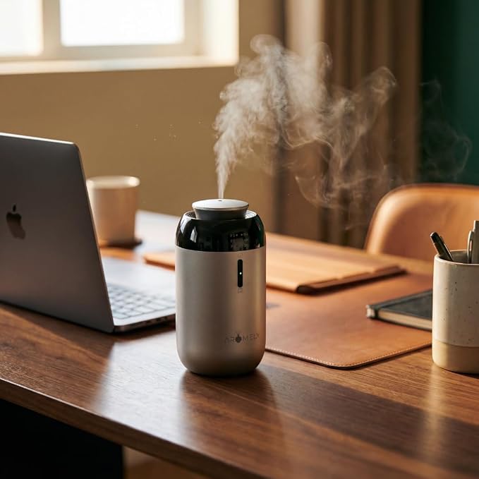 Car Diffuser & Home Air Freshener Waterless – Rechargeable – Intelligent Aroma Diffuser with Dual Mode – Portable Odor Eliminator for Car, Office Desk, and Small Room – Up to 150 SQFT (Silver)