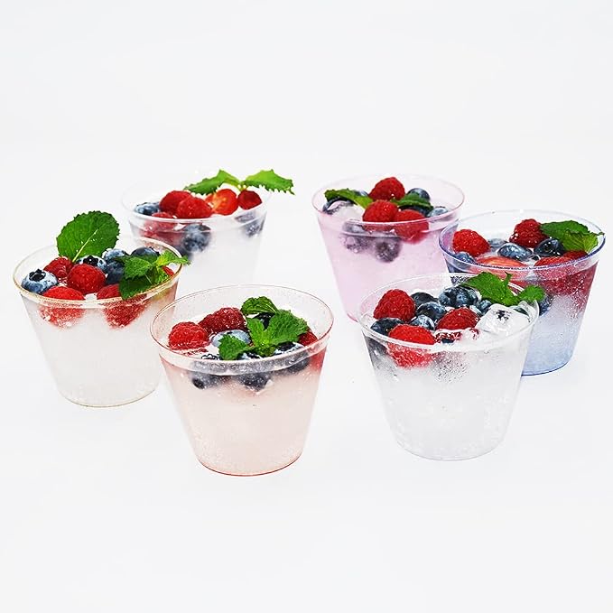 Homy Feel 9 Oz Rose Gold Glitter Plastic Cups - 100PCS, Disposable Cocktail & Wine Cups for Wedding Party, Valentine's Day