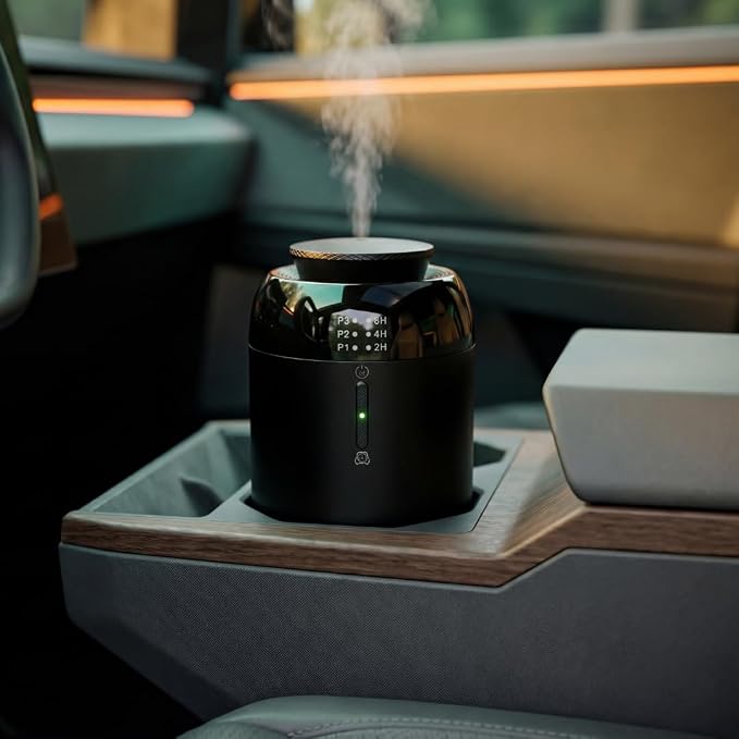 Car Diffuser & Home Air Freshener Waterless – Rechargeable – Intelligent Aroma Diffuser with Dual Mode – Portable Odor Eliminator for Car, Office Desk, and Small Room – Up to 150 SQFT (Black)