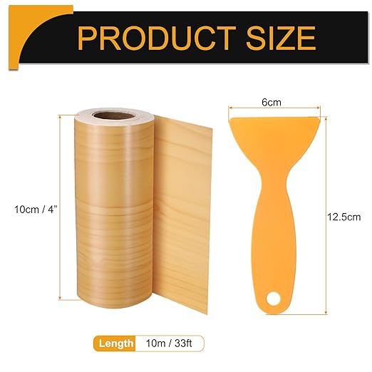 HARFINGTON Wood Grain Repair Tape 4 Inch x 33ft Self Adhesive Repair Patch Tape Simulated Wooden Floor Tapes with Plastic Scraper for Tables Doors Windows Furniture, Cherry
