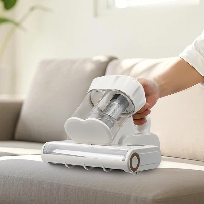 VEVOR Mattress Vacuum Cleaner, 550W Bed Vacuum Cleaner with 18Kpa Powerful Suction and Dual Dust Bin, HEPA Filter & Heating, Ultrasound Tech & Cleaning Lights, Handheld for Bed, Sofa, Corded, White