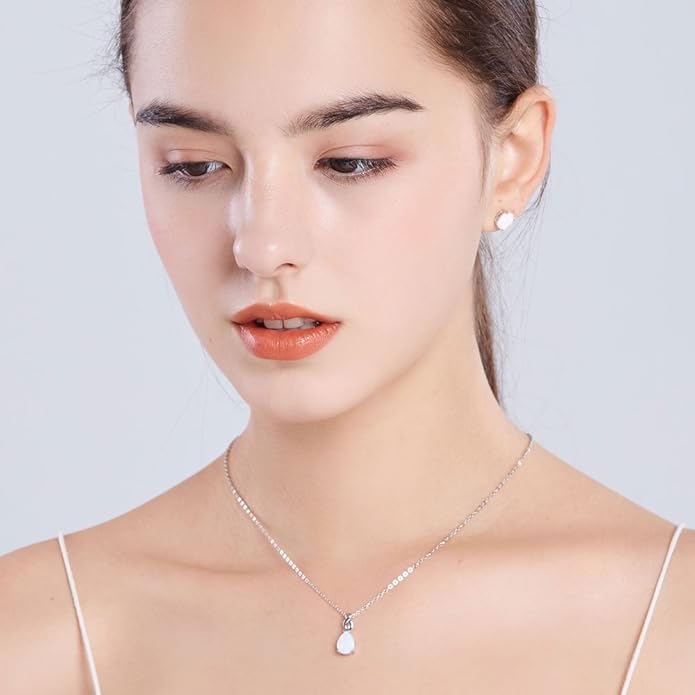 Mints Opal Jewelry Set Sterling Silver Pendant Necklace Stud Earrings October Birthstone Gemstone Fine Jewelry for Women