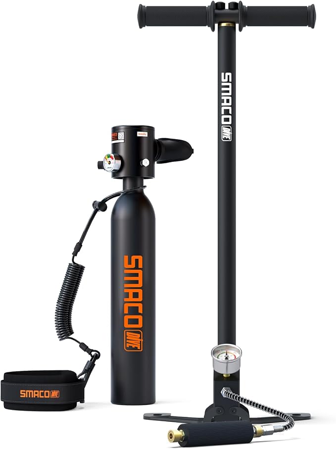 SMACO Mini Scuba Tank 0.5L Portable Small Diving Tank for Underwater Breathing Reusable Diving Cylinder Lung Air Tank for Emergency Rescue Boat Cleaning Backup Air Source Pony Bottle S300