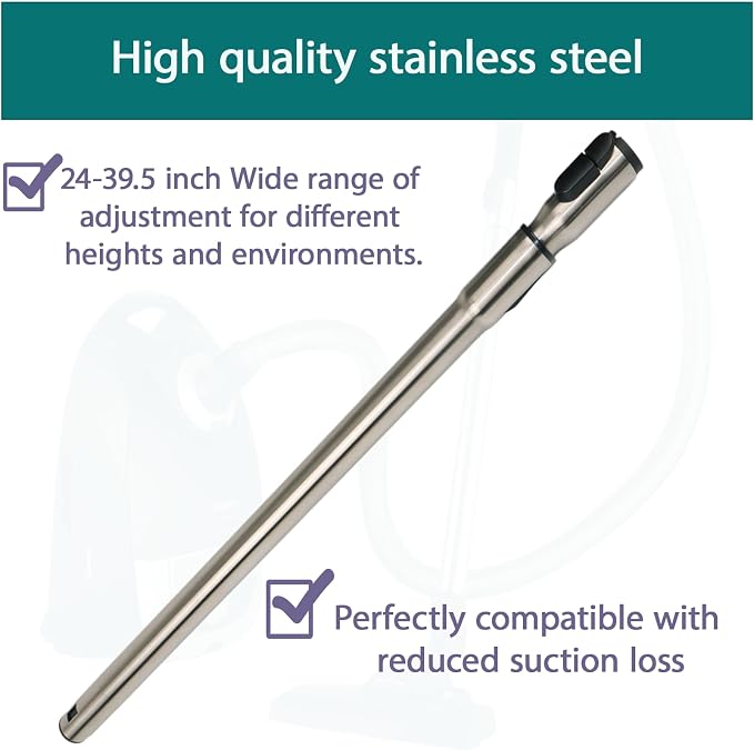1-3/8" (35mm) Stainless Steel Vacuum Extension Wand Compatible with Miele C1, C2, C3,S4,S5,S8,S10 etc, Extends Up to 39.5" (39inch)