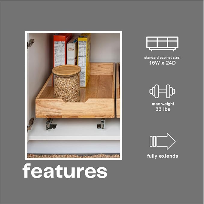 Household Essentials Glidez Steel and Wood Pull-Out/Slide-Out Storage Organizer for Under Cabinet Use - 1-Tier Design - Fits Standard Size Cabinet or Shelf, Brushed Nickel and Natural