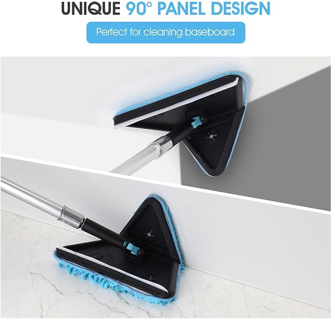 20 Foot Painted Wall Cleaner Mop with 12 Ft Heavy Duty Extension Pole, 3-in-1 High Ceiling Cleaning Tool with 4 Microfiber Chenille Pad, Cobweb Duster, Fan, Baseboard, Window Squeegee Kit (12ft)