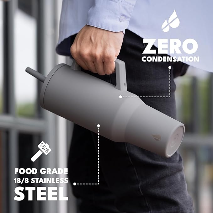 Elemental 40 oz Tumbler with Handle and Straw - Spill Proof Insulated Stainless Steel Commuter for Cold Beverages - Travel Coffee Mug with 2 Straws & Spill Proof Lid - 40oz - Graphite