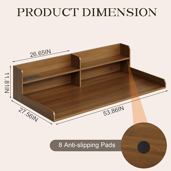 Washer Dryer Countertop with 2 Adjustable Shelves and Charging Station, 53.94" x 27.56" Laundry Countertop for Washer and Dryer, Laundry Room Storage Organizer, Walnut