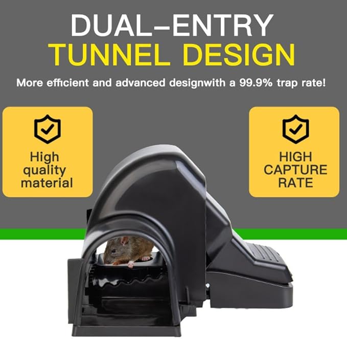 EMIRA Efficiency Rat Mouse Trap Device 4 Pack- Covered Tunnel Design, Protects Kids and Pets, Resusable with Sensitive Trigger, Safe and Powerful, Humane Rodent Solution, Indoor & Outdoor